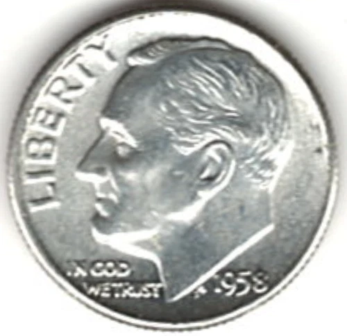 1958 ROOSEVELT DIME in BRILLIANT UNCIRCULATED CONDITION stk R . 72