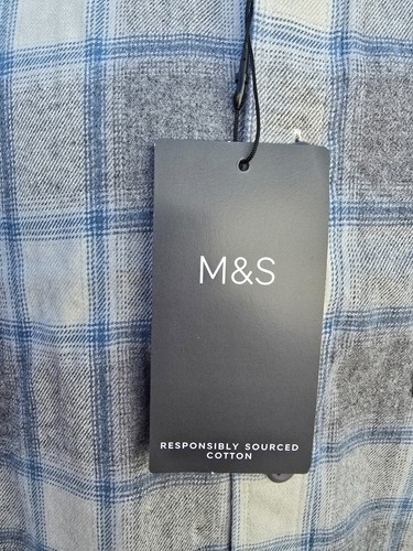 M&S Check Shirt Mens Long Sleeve Cotton Flannel Plaid Grey Teal M L XL 2XL 3XL - Picture 32 of 48