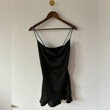 Prettylittlething black strappy mini dress ruffle size 8 NWT