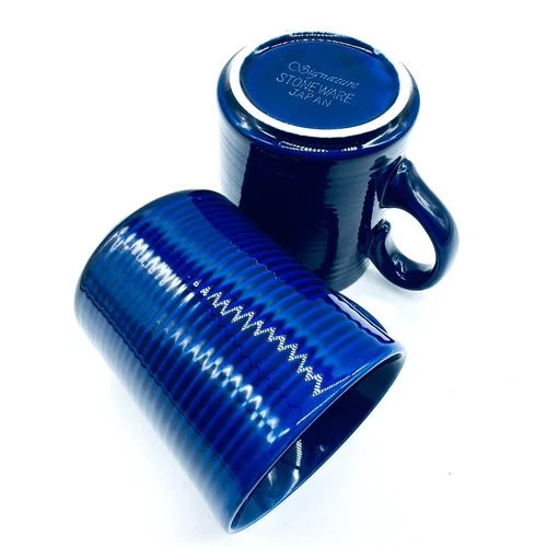2 Cobalt Blue Signature Housewares Stoneware CARNIVALE Coffee Mugs from Japan