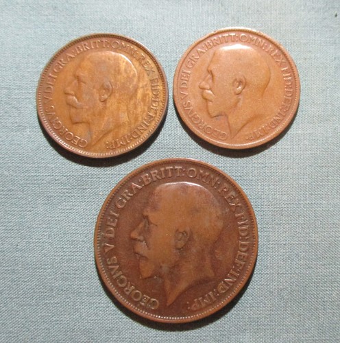 GREAT BRITAIN 1913, 1916 (half pennies) + 1915 (penny) -(3) George VI coins - Picture 2 of 2