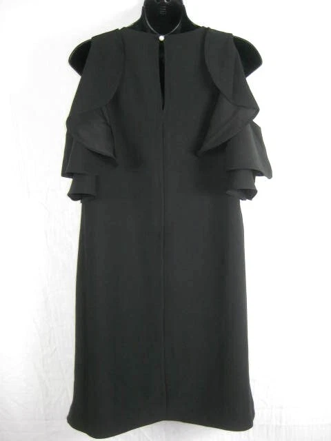 Abito Kate Spade spalle fredde piccolo nero crepe pezzi chiave cambio volant $298