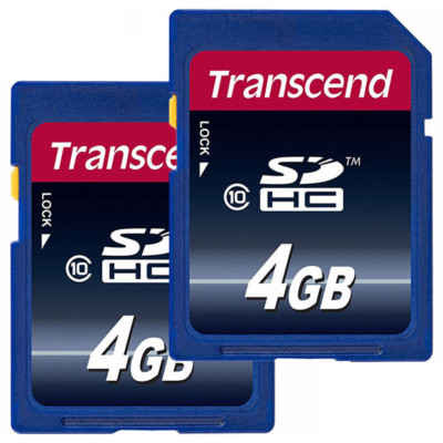 kQ Transcend SDHC 2x 4GB Class 10 Speicherkarte - 4 GB Doppelpack SD HC Karte