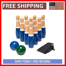 Wood Bowling Set for Kids & Adults - 13 Pieces, Carrying Bag, Ages 3+ - Hey Play