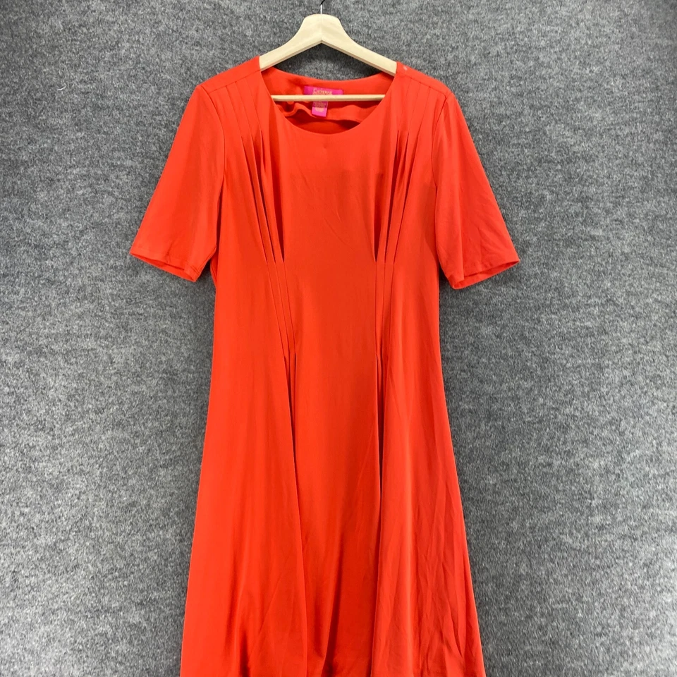 Vestido Catherine Feminino XL Vermelho SHift Midi Gola Redonda Manga Curta Casual Sólido - Imagem 3 de 4