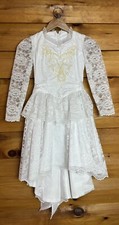 Dress Wedding Flower Girl Holy Communion White Lace Beaded Long Sleeve Youth 8