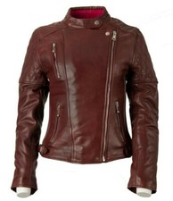 Goldtop Womens Bobber Leather Motorcycle Jacket - Ce Aaa & Armoured - Burgundy
