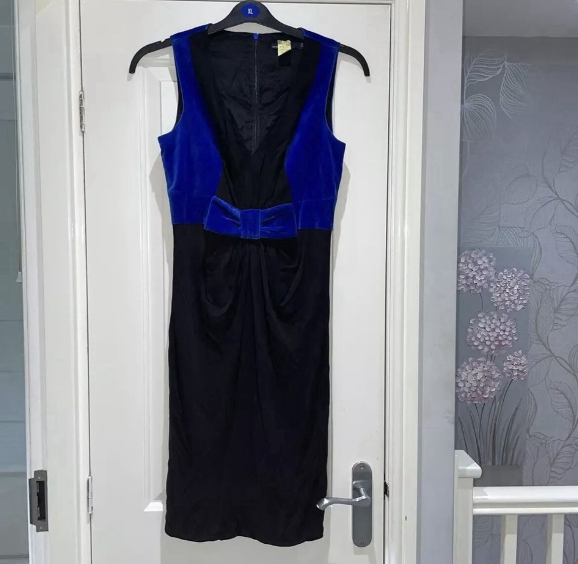 Karen Millen Black Blue Velvet Bow Cocktail Party Dress Size 12 Sleeveless  VGC | eBay UK