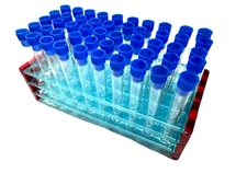 250 Polystyrene Test Tubes & Blue Plug Caps with 1 FREE TUBE RACK - LABORATORY