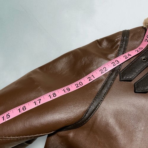 The Leather Gems Faux Leather Bomber Jacket Mens L Brown Shearling Lined NWT - Picture 7 of 24