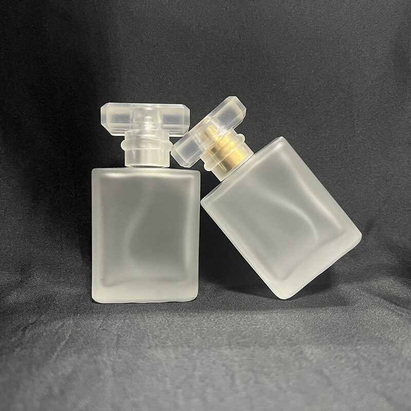 50ml Empty Frosted Glass Perfume Spray Bottle Refillable Rectangular  Gold/Silver