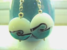 Beautiful Handmade Artisan Glass Bead Blue Ocean Waves Dangle Earrings