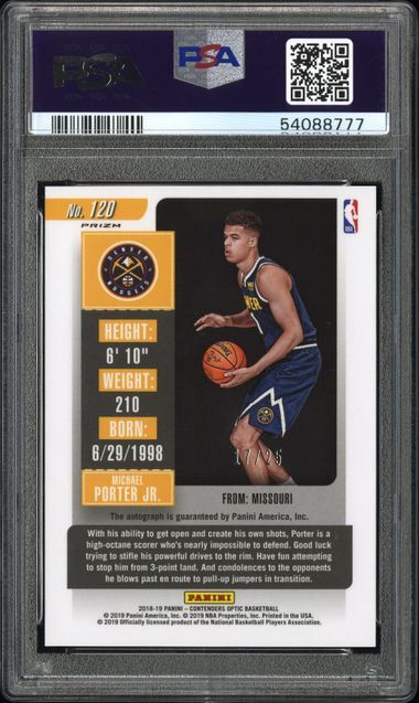 その他 Michael Porter Jr Optic PSA 10 RC MICHAEL PORTER JR 2018-19 PANINI CONTENDERS OPTIC ORANGE