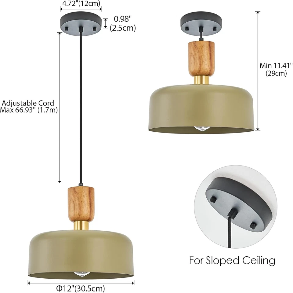 当代吊坠照明,大吊坠灯,木材和黄铜口音,可调节 — 第 3/4 张图片