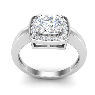 1.3Ct Cushion Shape Moissanite Solitaire Halo 925 Sterling Silver Women Ring