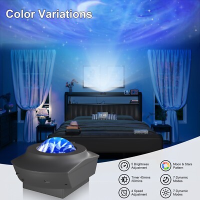 Full Size Upholstered Bed Frame  with Starry Sky Lights and Storage Drawer