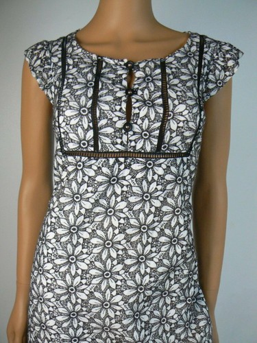 ECI New York White Black Embroidered Floral Ruffle Cap Sleeve Shift Dress 8 E613 - Picture 4 of 8
