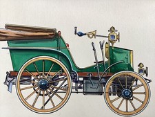 Original Book Artwork Gouache Watercolour Lanyard & Levassor Car 1895