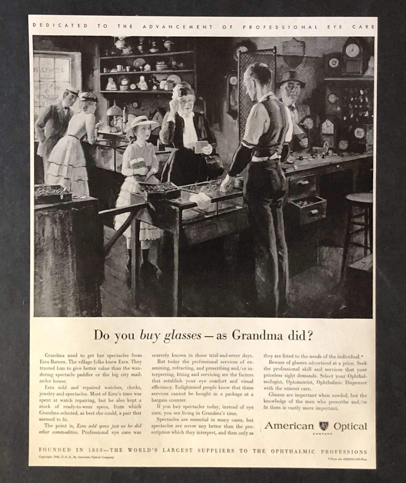 1942 American Optical Advertisement Store Eye Glasses Optometrist Vtg Print AD