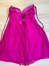 Oleg Cassini hot pink silk chiffon babydoll dress  size 4  women's