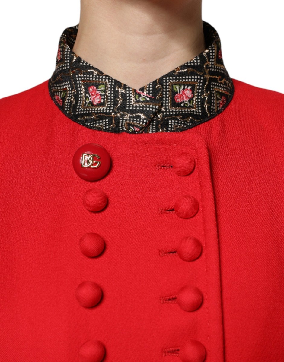 DOLCE & GABBANA Jacket Red Jacquard Wool Trenchcoat IT48