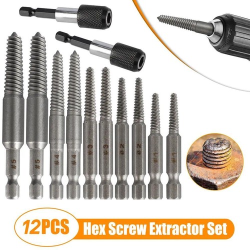 12PCS Damaged Stud Screw Broken Bolt Extractor Set with 1/4 Quick Change Arbors - Imagen 2 de 14