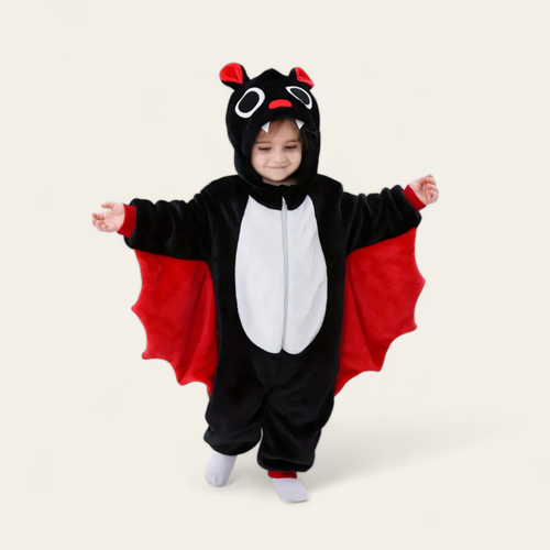 Baby Bat Hooded Jumpsuit with Fuzzy Wings Halloween Costume for Boys & Girls