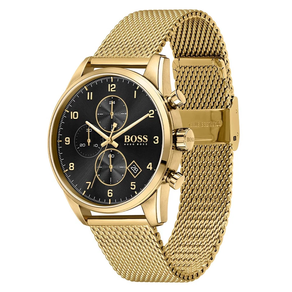 Hugo Boss Gold Steel Mesh Black Dial Chronograph Men's Watch - 1513838 - image 3 of 4