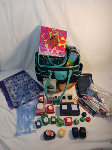 Scrabooking Starter Kit Punches Stencils, Pens Stamps & Ink Paper Cutter & Caddy