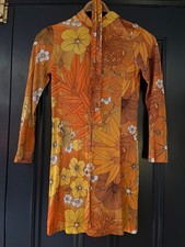 Vintage 1960s/70s Ladies Fitted Bodycon Dress, Small/8, Iconic Orange Flower