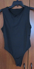 Black Tank Top Bodysuit w Snap Crotch Sleeveless Polyester Small Bust 31 L 26