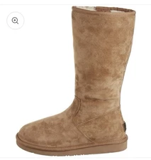 UGG Australia Boots Women 8 Alber Chestnut Suede Tall Zip Up Suede Sheepskin