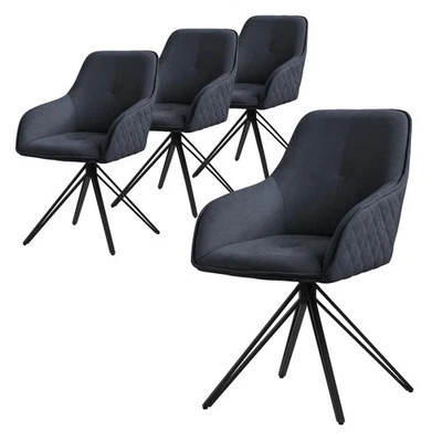 4x Chaise de salle à manger noir pivotante à 360° fauteuil rembourrée de salon - Photo 1/4