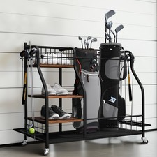 UNHO Golf Storage Garage Organizer 2 Golf Bag Stand Holder Club Rack Ball Cart