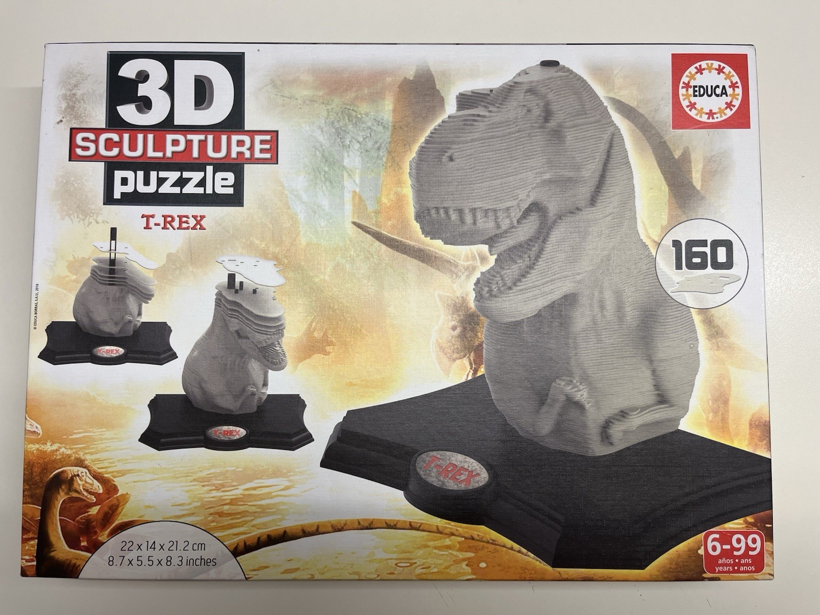 Educa Puzzle 3D Sculpture T-Rex 160 pezzi, cartone, 6-99 anni grigio/nero