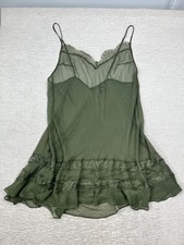 Victoria's Secret Vintage Sheer Olive Green Lace High-Low Nightie Slip Dress L
