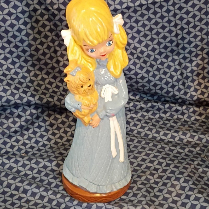 Nell Simmons Hand Painted Ceramic Girl with Dog Figurine Signed 1982 Decor