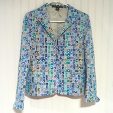 Linda Allard Ellen Tracy Women s Size 10 Blue Green Geometric Blazer Button