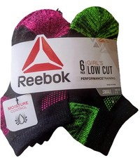 Reebok Performance Low Cut 6 Pack Multiclr Socks Girls Shoe Sz 4-8 Sock Sz 5-6.5