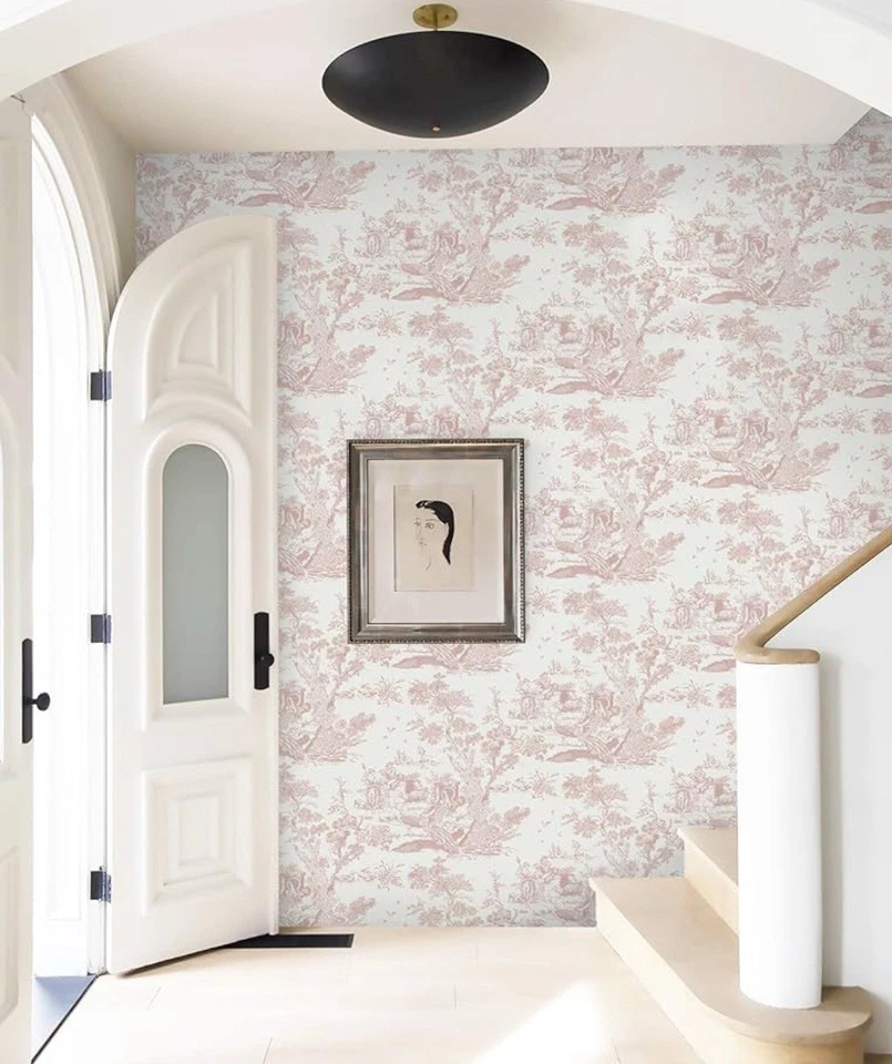 CICIwind Peel & Stick Pink/ White Wallpaper  16” x 197” (6-Rolls) New - Image 3 of 4