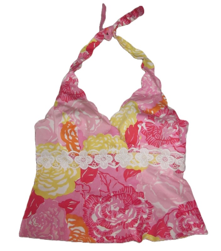 Lilly Pulitzer Halter Top Multi-color Floral Blouse Women's size 8 GUC