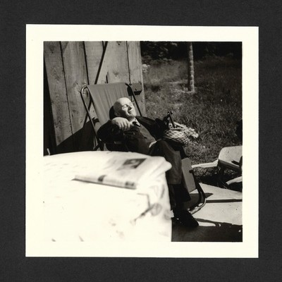 Sleeping Man Bronze Sun Lounger Newspaper - Vintage Photo Snapshot c. 1960