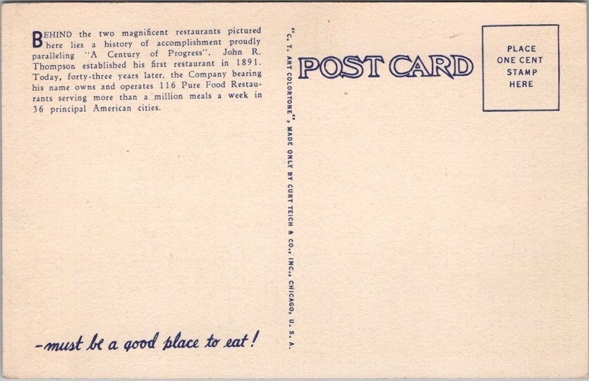 1933 Chicago World's Fair LINEN Postcard THOMPSON'S RESTAURANTS Avenue of Flags