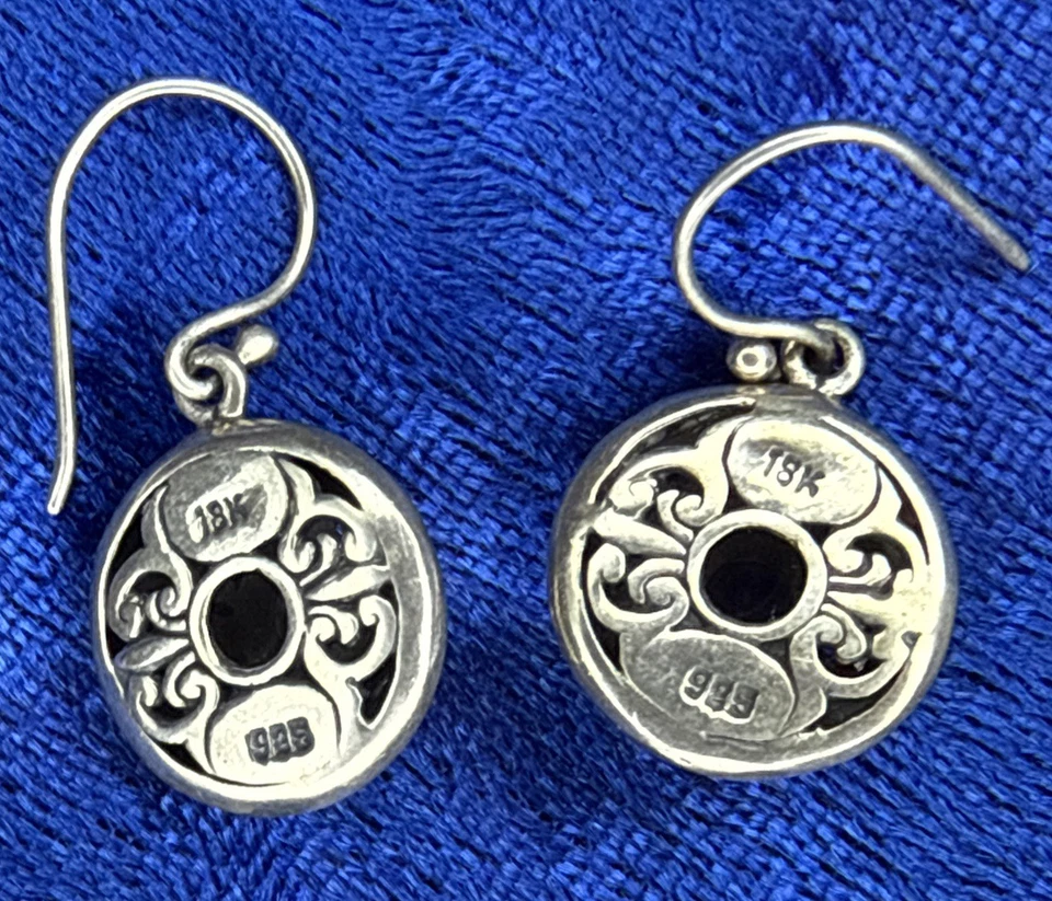 Pendientes colgantes de plata de ley 925/18k con marca recortada enjaulada púrpura circonita cúbica Foto 2 de 4