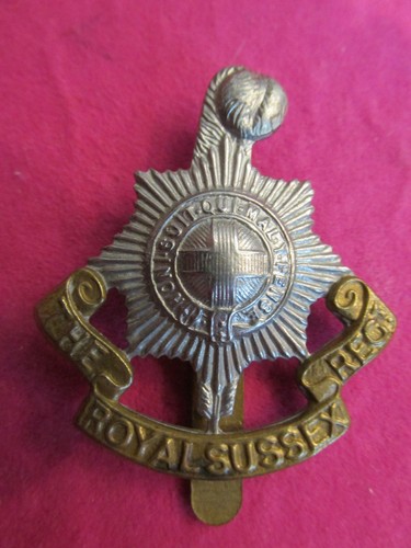 Royal Sussex Regiment hat badge WWII era make bimetal riveted back