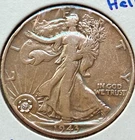 1943 Walking Liberty Half Dollar W/ Melee Diamond In Sun On Obverse