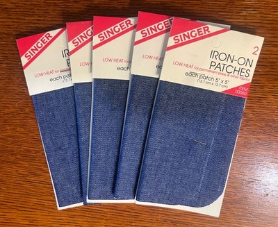 SINGER IRON ON PATCHES BLUE DENIM 5 X5  5 PACKS - 2 EACH 10 PATCHES VINTAGE USA