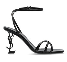 Saint Laurent Opyum 85 sandalo nero con logo YSL tacco a pompa cinturino alla caviglia 39,5