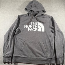 The North Face Pullover Spellout Hoodie Mens Medium Gray Logo Fleece Sweatshirt
