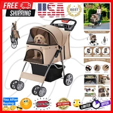 Comfortable 4-Wheel Pet Stroller with Safety Features - Perfect for Small Pets
